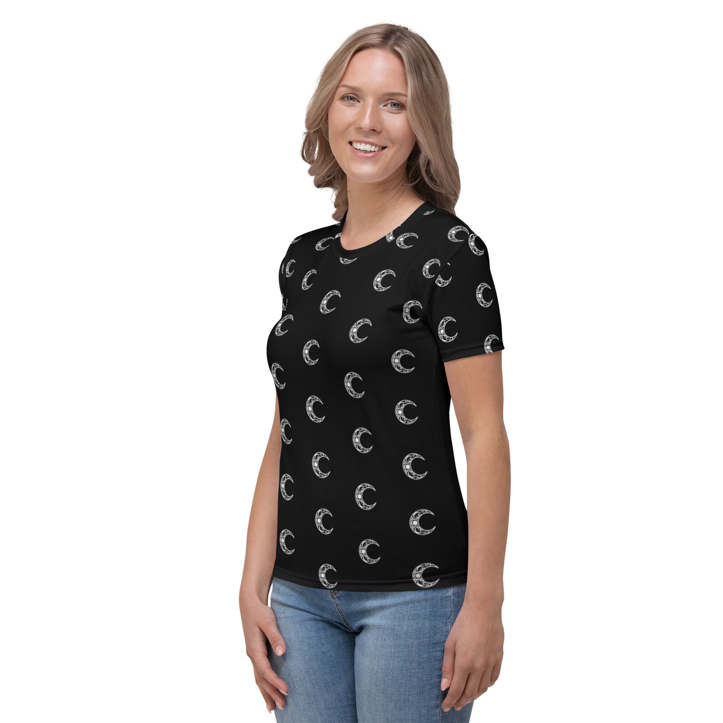 Damerian Elven Moon, Black Pattern - Women's T-shirt