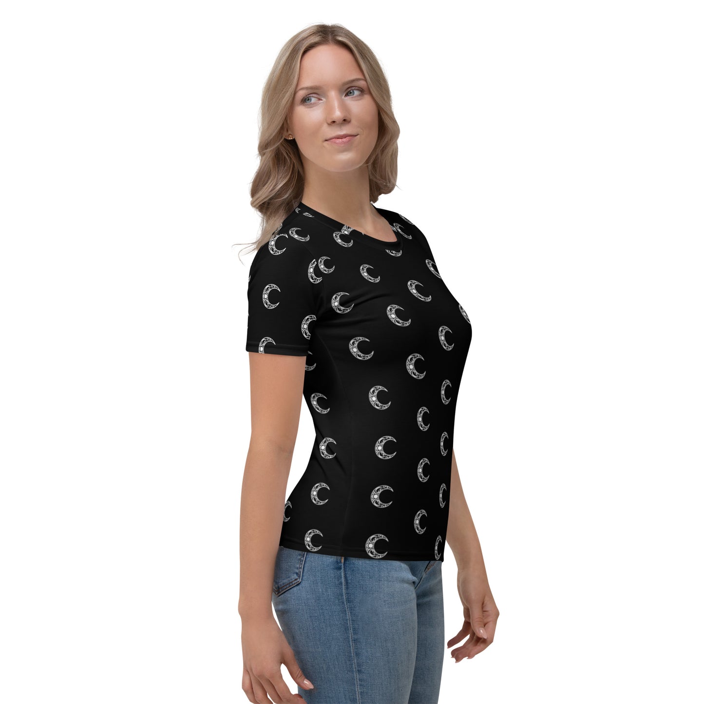 Damerian Elven Moon, Black Pattern - Women's T-shirt